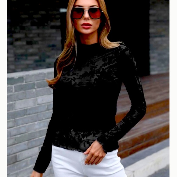 Jasmin Woman’s Jacquard Black Mesh Top - Picture 4 of 6